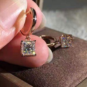 🎀 Heart Square Diamonds Shiny Princess Cut CZ Earrings For Women, HA4178